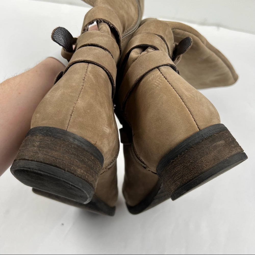 Steve Madden - Adriian Boot - Tan Low Heel Riding Boots w/ Wrap Around Buckle - Picture 7 of 12